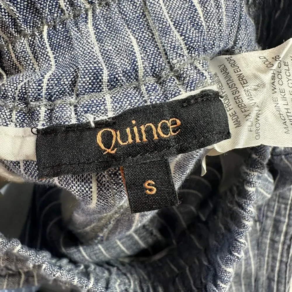 Quince Pants Womens Small Blue Chambray Stripe Wide Leg Linen Relaxed Travel